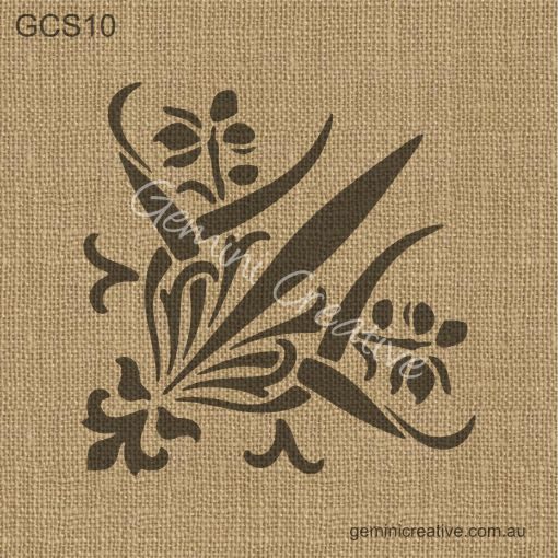Australian made, floral corner stencil. Laser cut, reusable stencil, designed for decorating walls, fabric and painted furniture.
